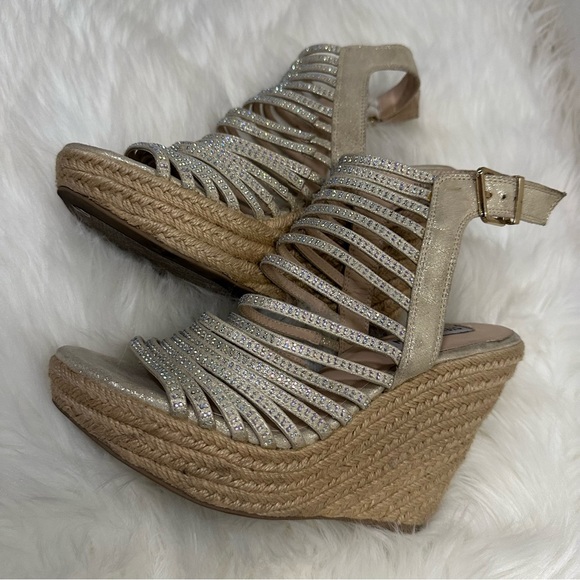 Steve Madden Garden Espadrille Platform Wedge Strappy Rhinestone Sandals Sz 8.5 - Picture 3 of 16